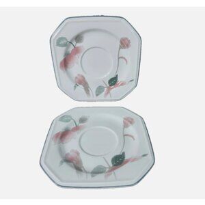 Mikasa Continental Silk Flowers F 3003 Saucers‎ Octagonal 5.75” Set of Two Japan